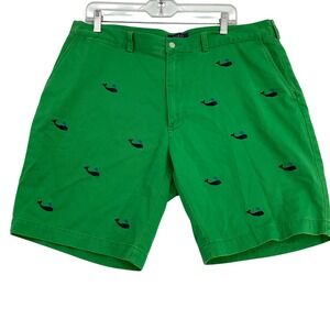 Polo Ralph Lauren Mens Green Whale Embroidered Chino Shorts Size 38 Nautical